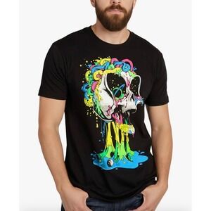 INTO THE AM Mens XL Black Melting Skull Graphic T-Shirt Neon Psychedelic Tee